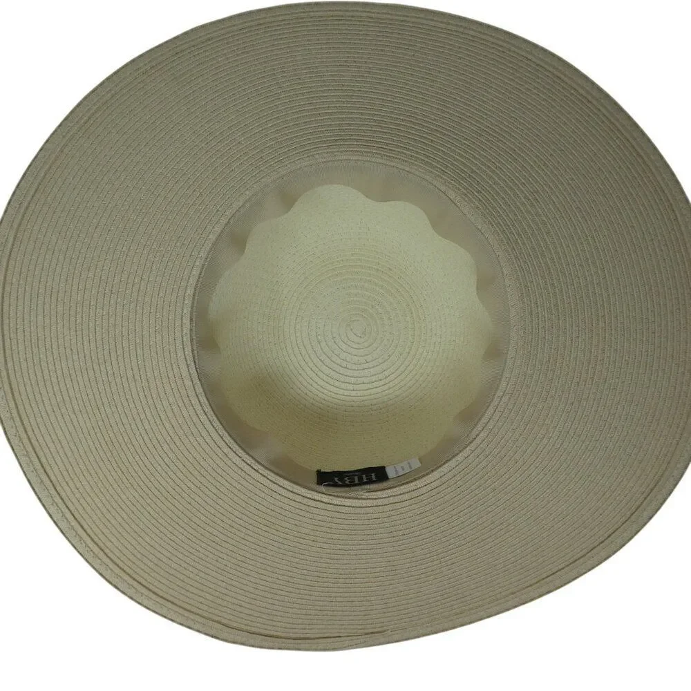HBY‎ Miami Cream Black Paper Straw Wide Brim Floppy Beach Sun Hat S/M